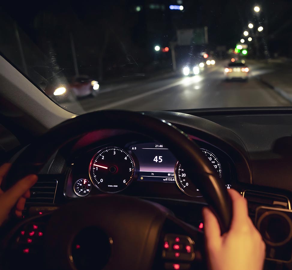 Glare from headlights while driving at night